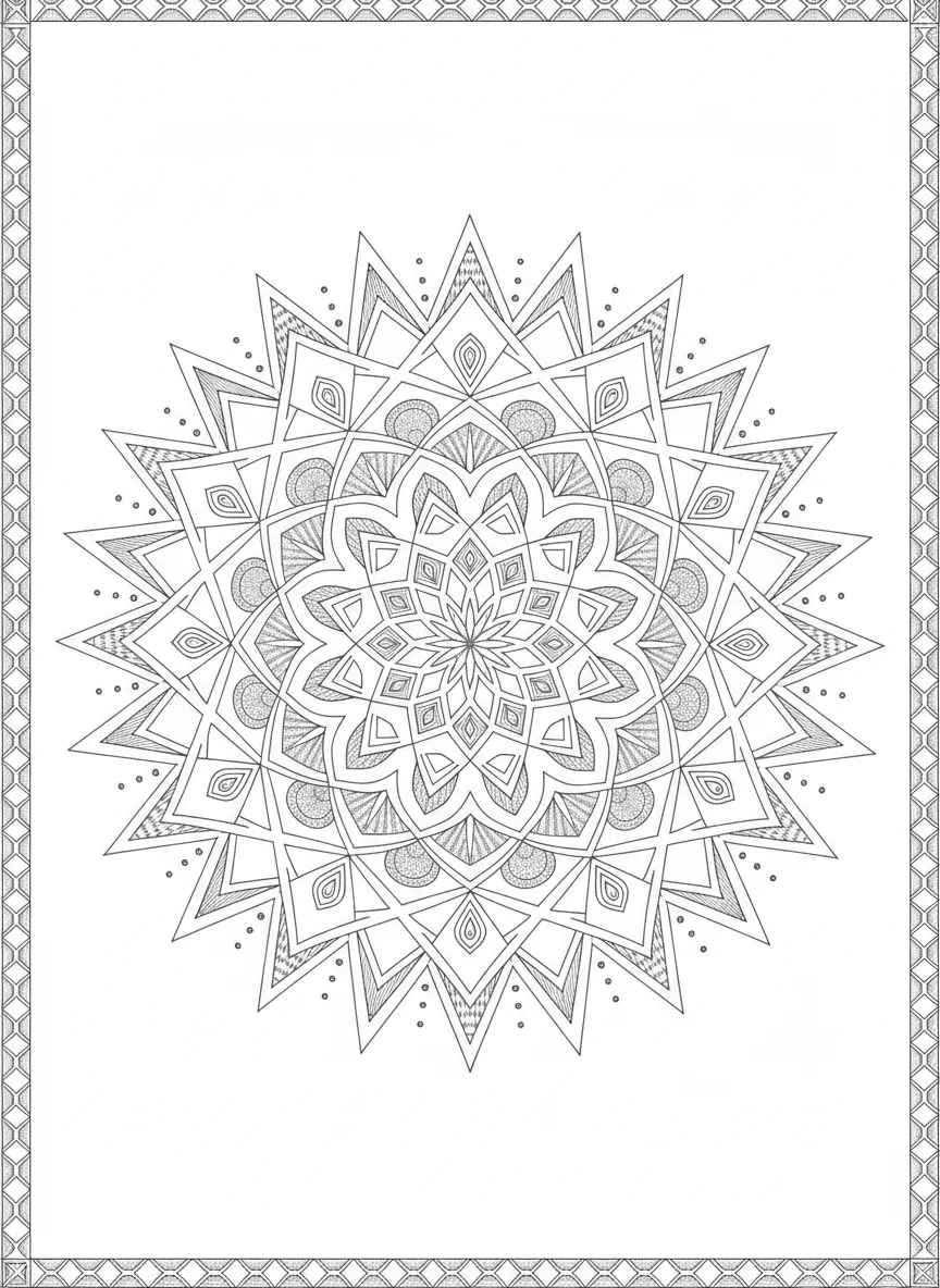 Mandala Étoile Complexe - Coloriage mandala à imprimer gratuitement